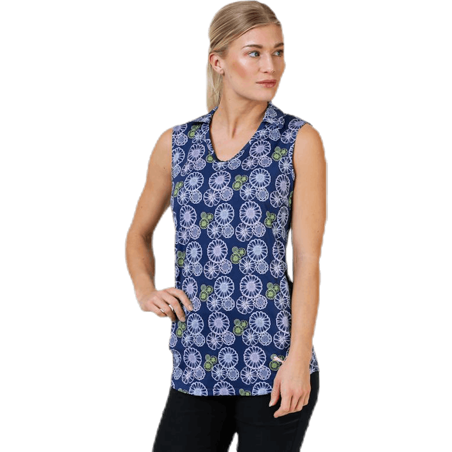 Blossom Sleeveless Polo Blue/Patterned