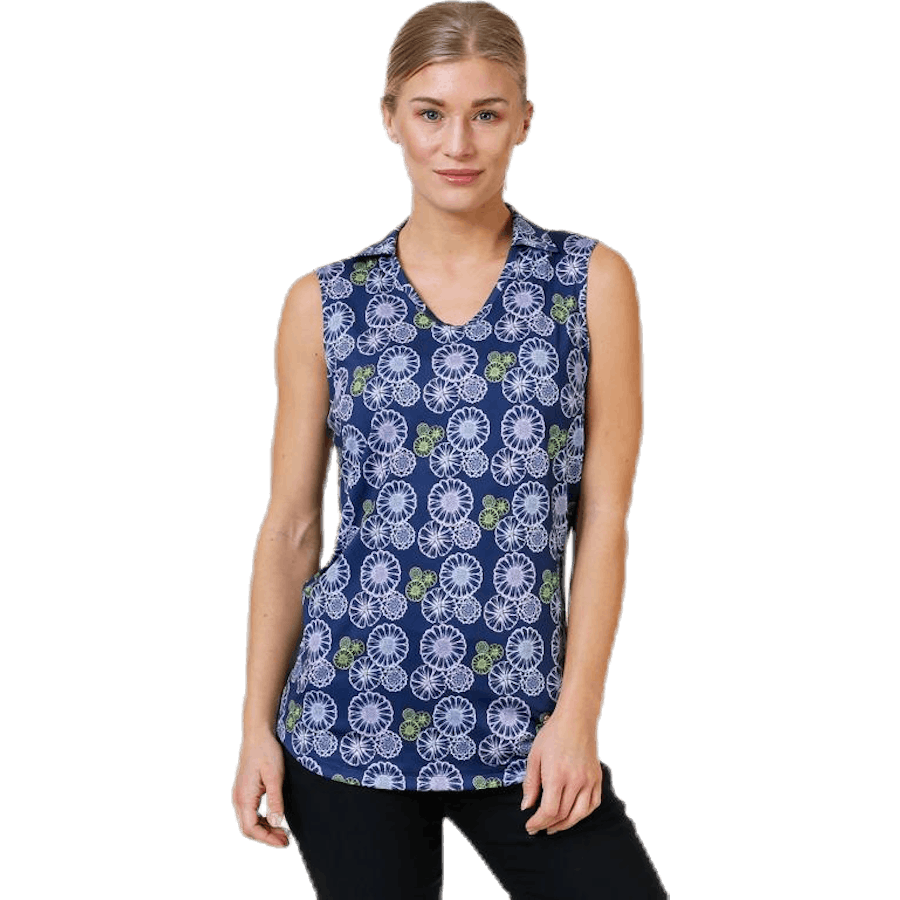 Blossom Sleeveless Polo Blue/Patterned