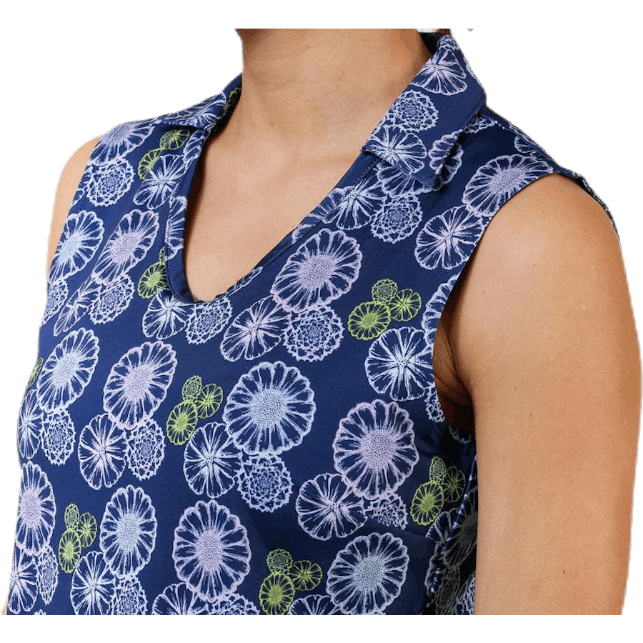 Blossom Sleeveless Polo Blue/Patterned