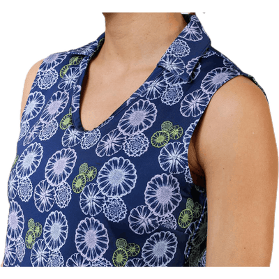 Blossom Sleeveless Polo Blue/Patterned